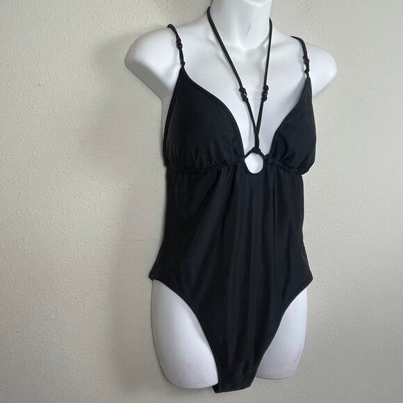 J. Crew One Piece Swimsuit Style BH518 Strappy Black Size 12 Tie Open Back - Picture 5 of 8